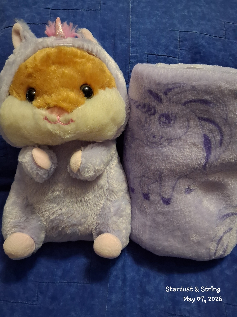 Lavender Unicorn Hooded Blanket & Hamster In Unicorn Costume Plush Set